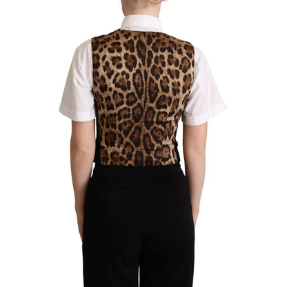 Dolce & Gabbana Black Brown Leopard Print Waistcoat Vest