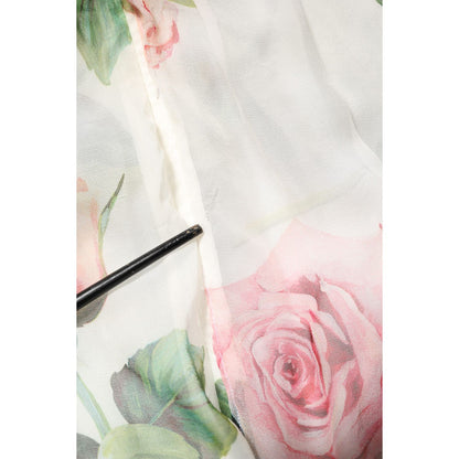 Dolce & Gabbana White Floral Roses Silk Maxi Long Gown Dress