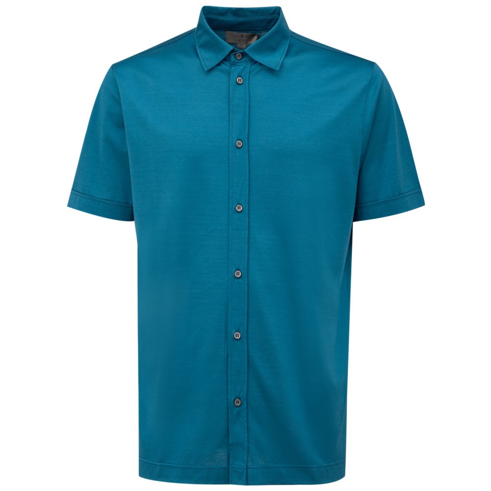 Canali Blue Cotton Shortsleeve Shirt Canali