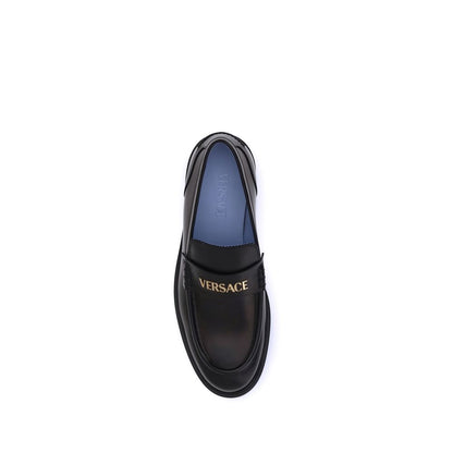 Versace Black Calf Leather Bos Taurus Slip-On Loafers Versace