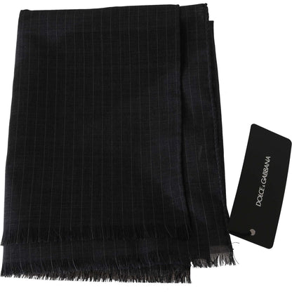 Dolce & Gabbana Gray 100% Wool Striped Pattern Wrap Scarf Wool Wrap Shawls