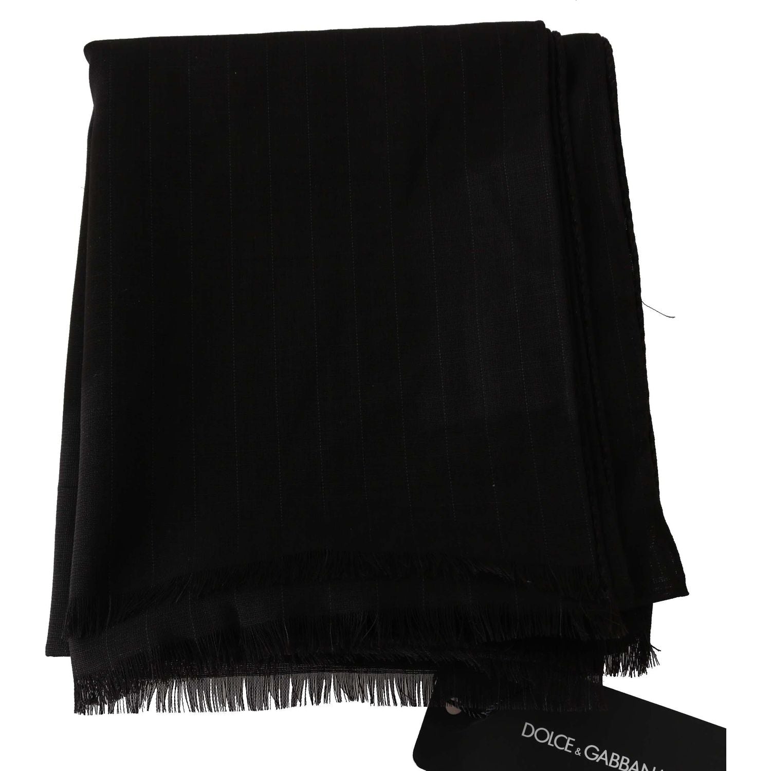Dolce & Gabbana Dark Gray Virgin Wool Striped Pattern Wrap Scarf