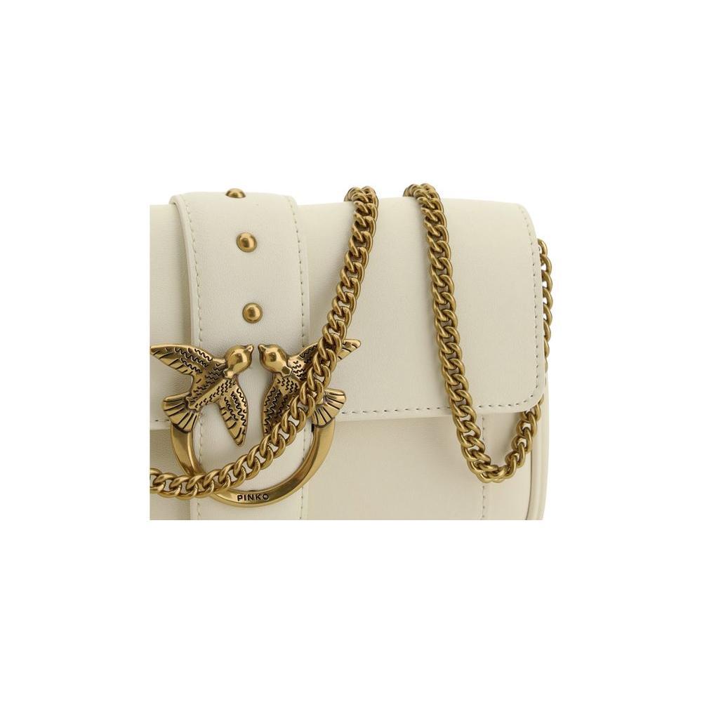 PINKO White Calf Leather Bos Taurus Shoulder Bag