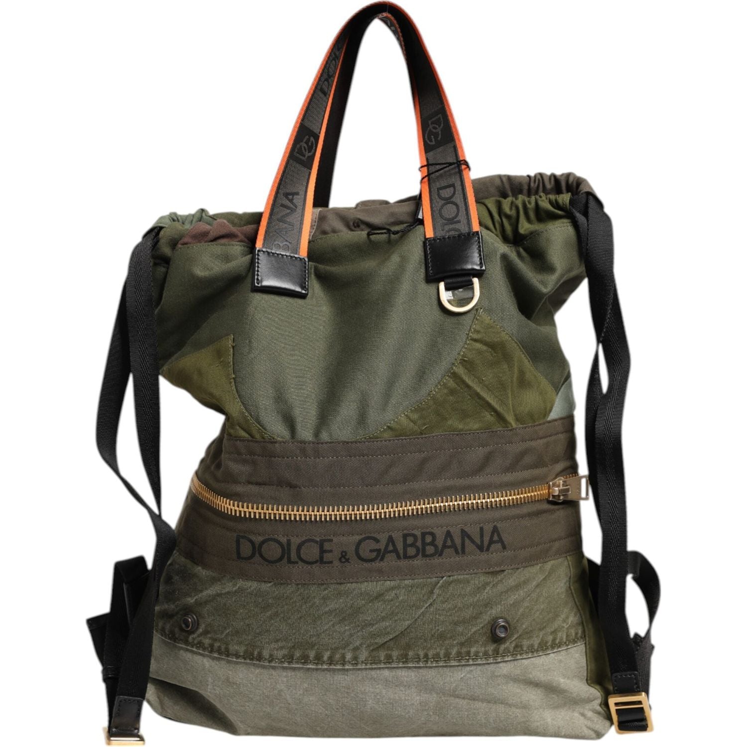 Dolce & Gabbana Military Green Patchwork Rucksack Backpack Bag
