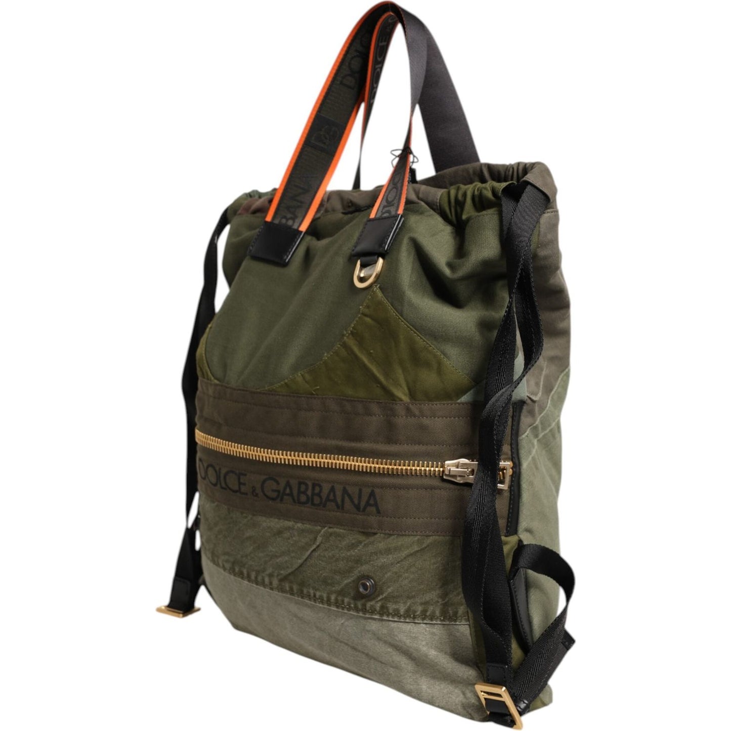 Dolce & Gabbana Military Green Patchwork Rucksack Backpack Bag