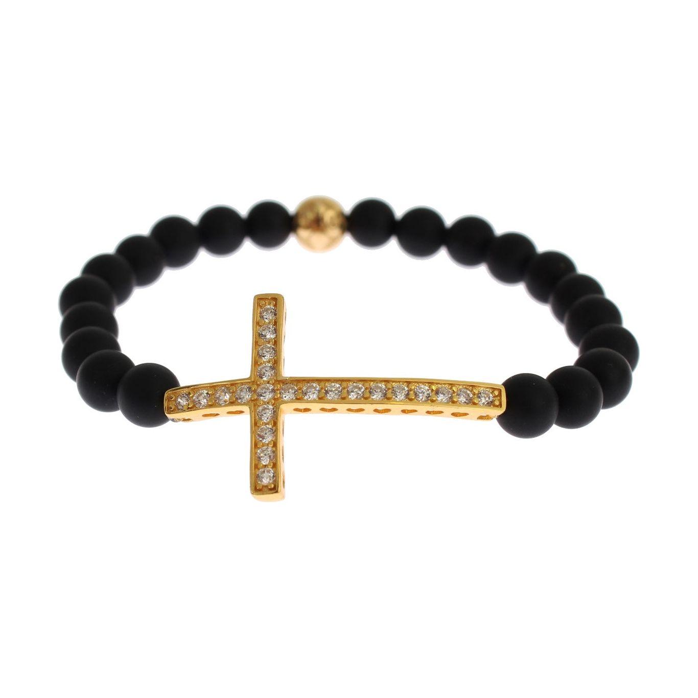 Nialaya Chic Matte Onyx Bead & CZ Diamond Cross Bracelet Bracelet Nialaya