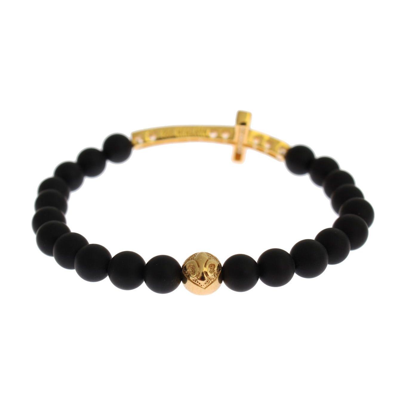 Nialaya Chic Matte Onyx Bead & CZ Diamond Cross Bracelet Bracelet Nialaya