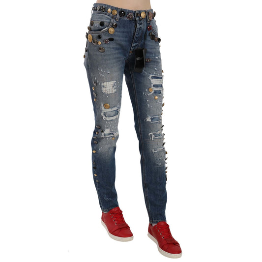 Dolce & Gabbana Distressed Embellished Buttons Denim Pants Jeans Dolce & Gabbana