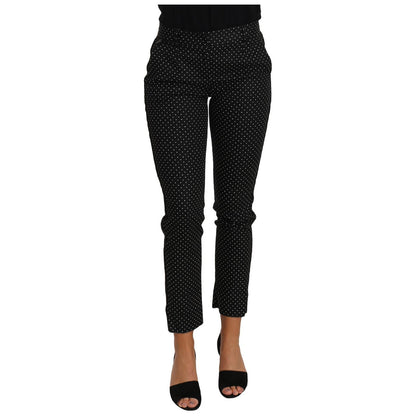 Dolce & Gabbana Black Dress Polka Dot Cropped Straight Pants