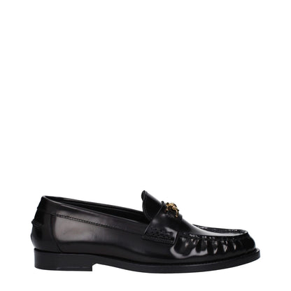 Versace Black Leather Slip-On Loafers