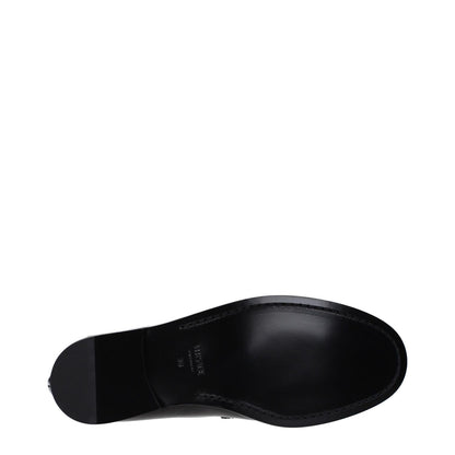 Versace Black Leather Slip-On Loafers