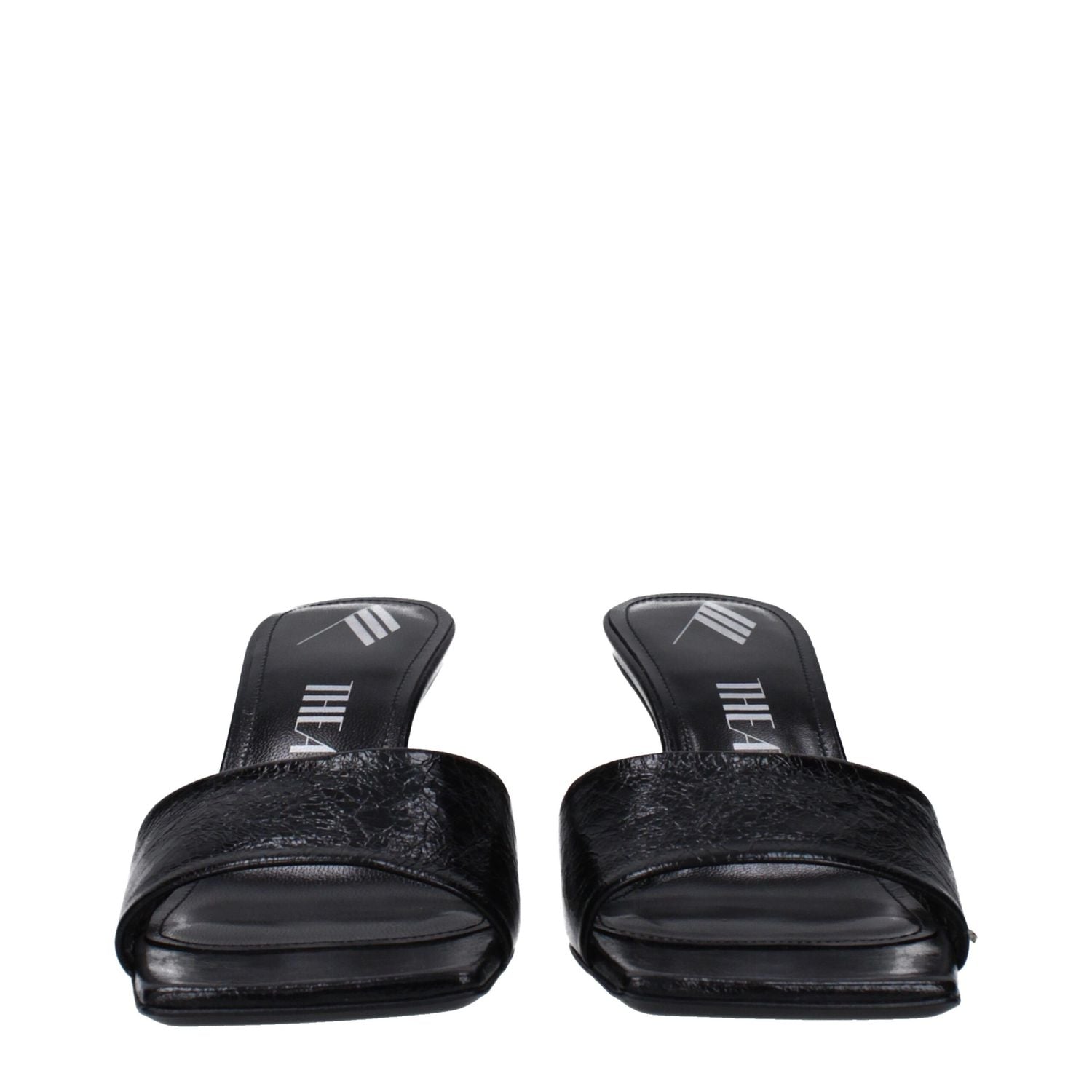 The Attico Black Leather Flat Sandals