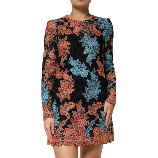 Dolce & Gabbana Multicolor Floral Embroidery Shift Mini Dress Dolce & Gabbana