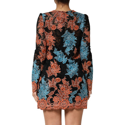 Dolce & Gabbana Multicolor Floral Embroidery Shift Mini Dress Dolce & Gabbana