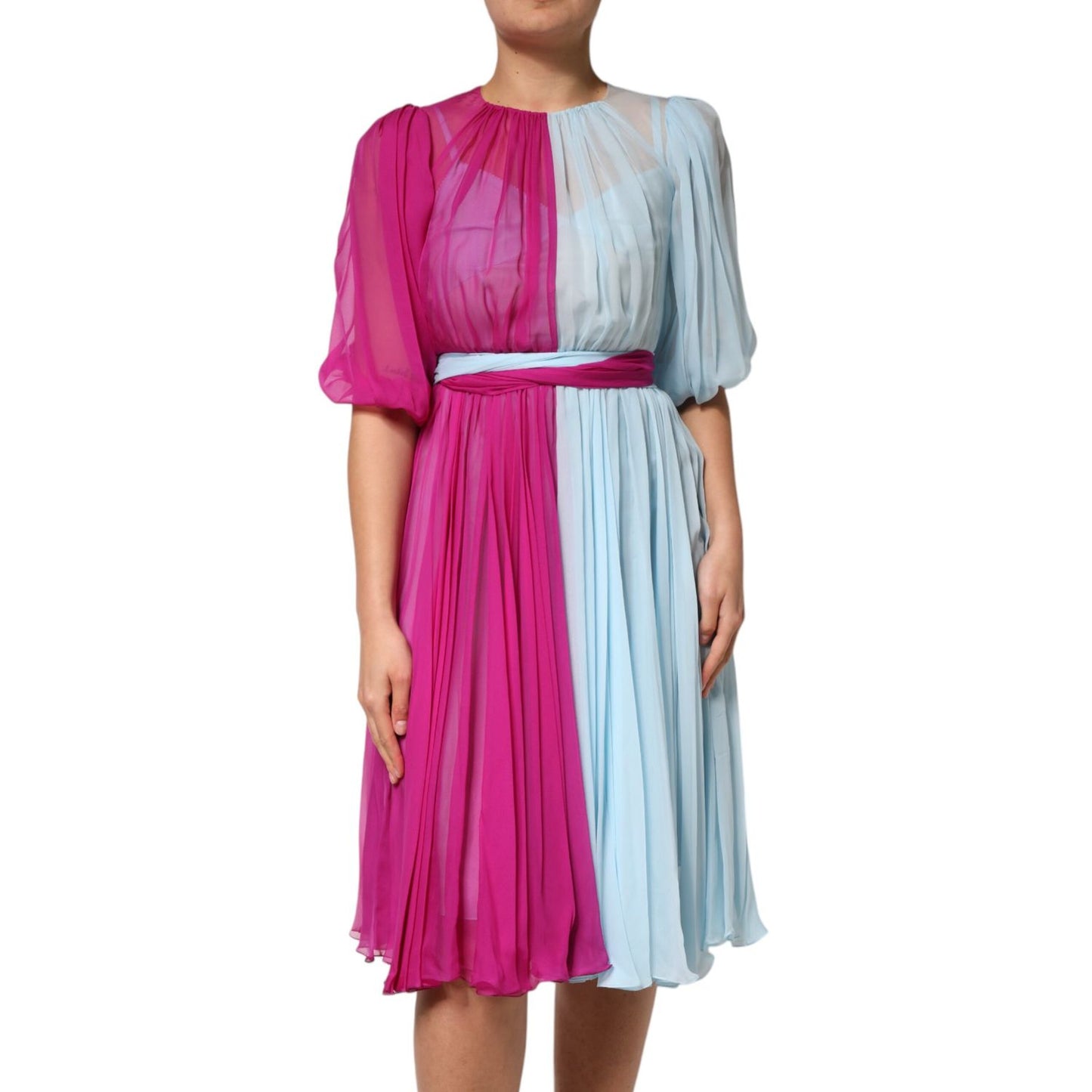 Dolce & Gabbana Fuchsia Light Blue Silk Two Tone Midi Dress Dolce & Gabbana