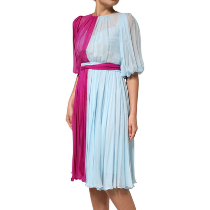 Dolce & Gabbana Fuchsia Light Blue Silk Two Tone Midi Dress Dolce & Gabbana
