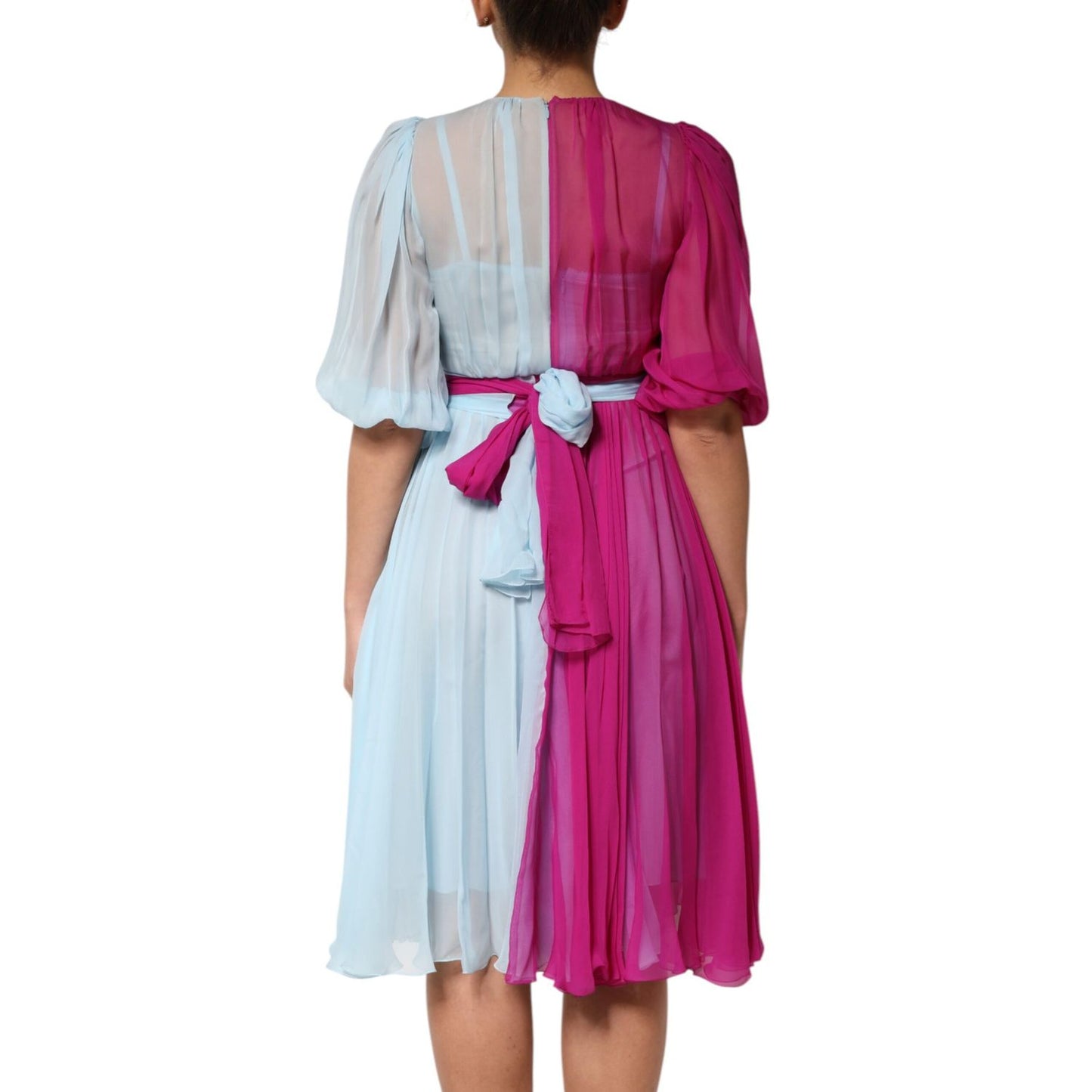 Dolce & Gabbana Fuchsia Light Blue Silk Two Tone Midi Dress Dolce & Gabbana