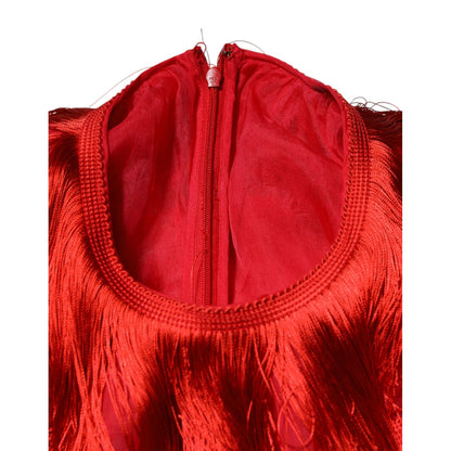 Dolce & Gabbana Red Silk Tiers Fringe Shift Knee Length Dress Dolce & Gabbana
