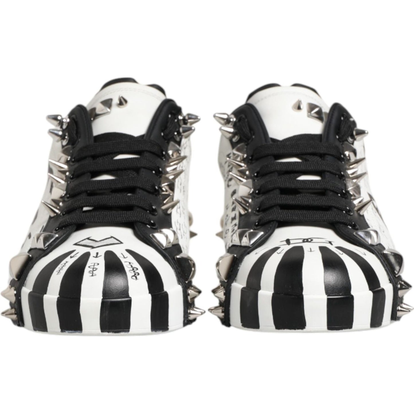 Dolce & Gabbana Black White Studded Low Top Sneakers Shoes MV7609-41