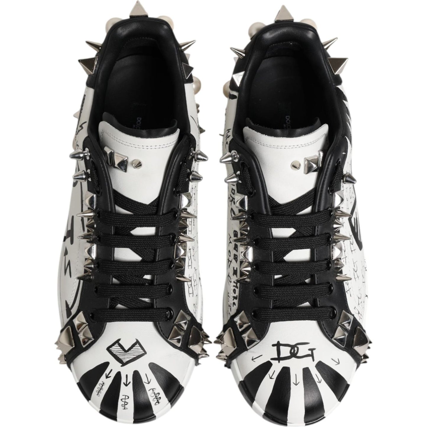 Dolce & Gabbana Black White Studded Low Top Sneakers Shoes MV7609-41