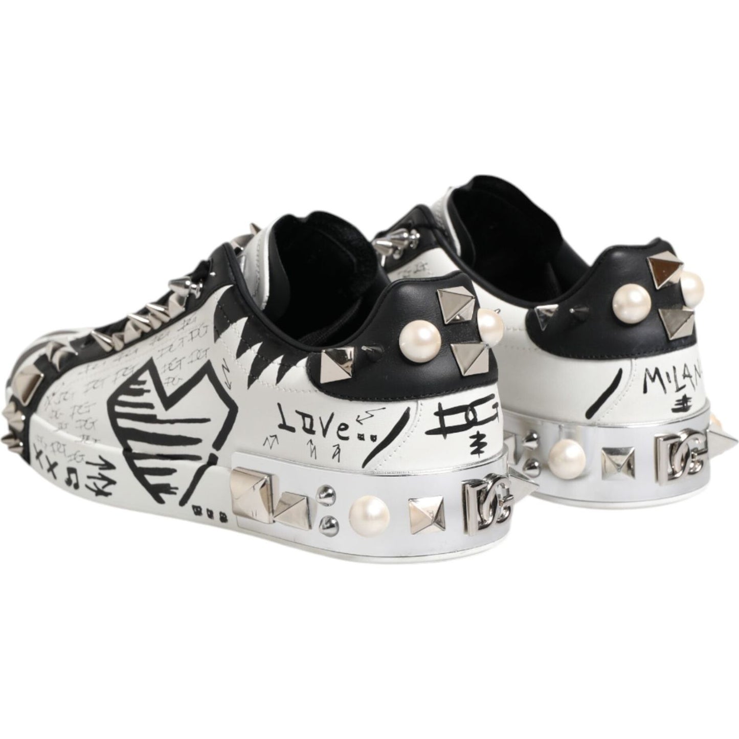 Dolce & Gabbana Black White Studded Low Top Sneakers Shoes MV7609-41