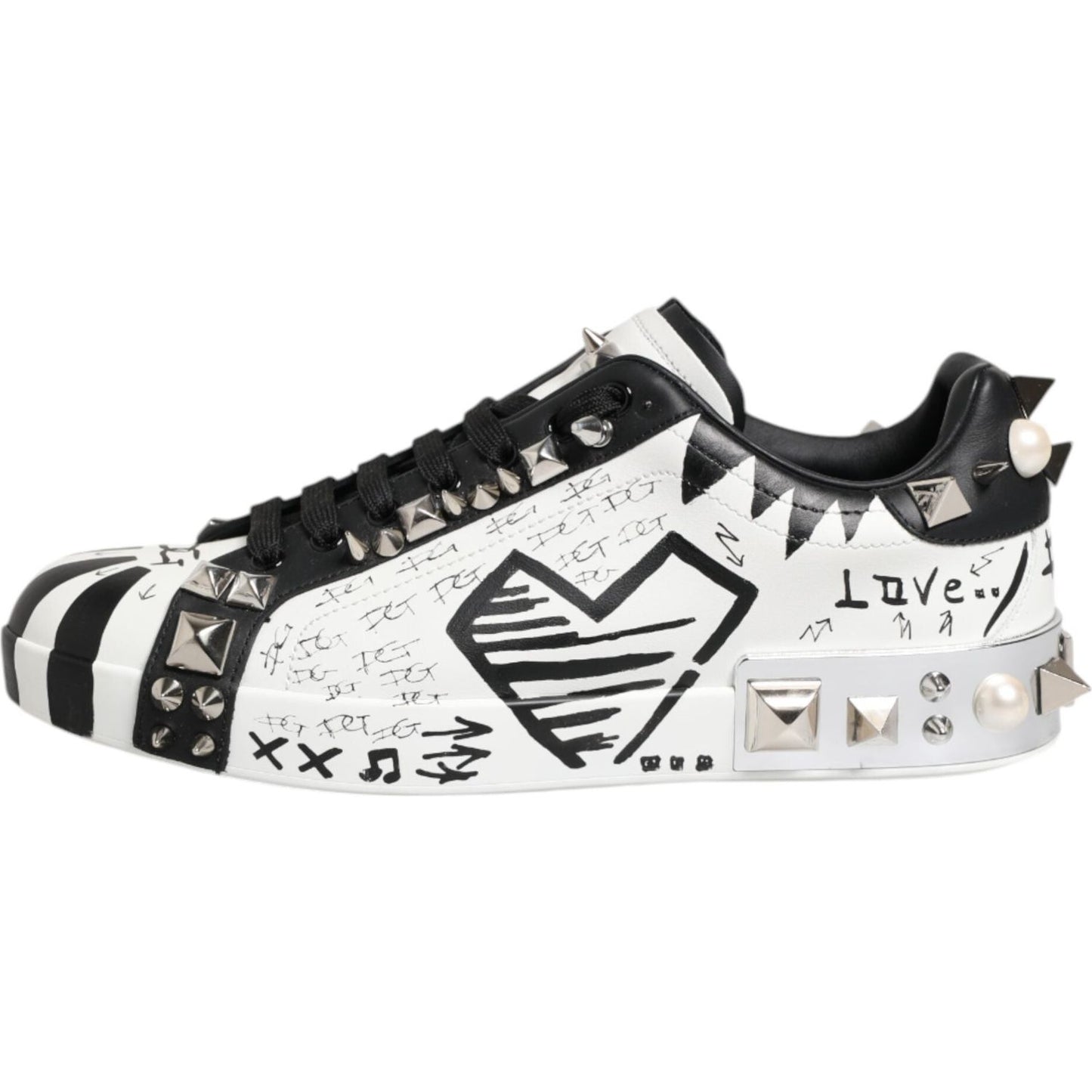 Dolce & Gabbana Black White Studded Low Top Sneakers Shoes MV7609-41