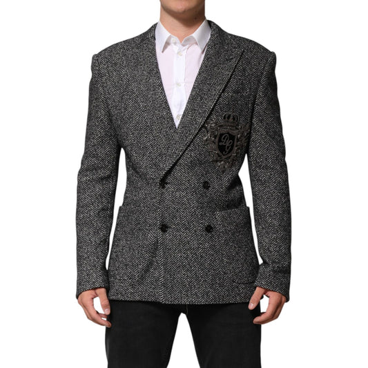 Dolce & Gabbana Black White Double Breasted Men Suit Blazer