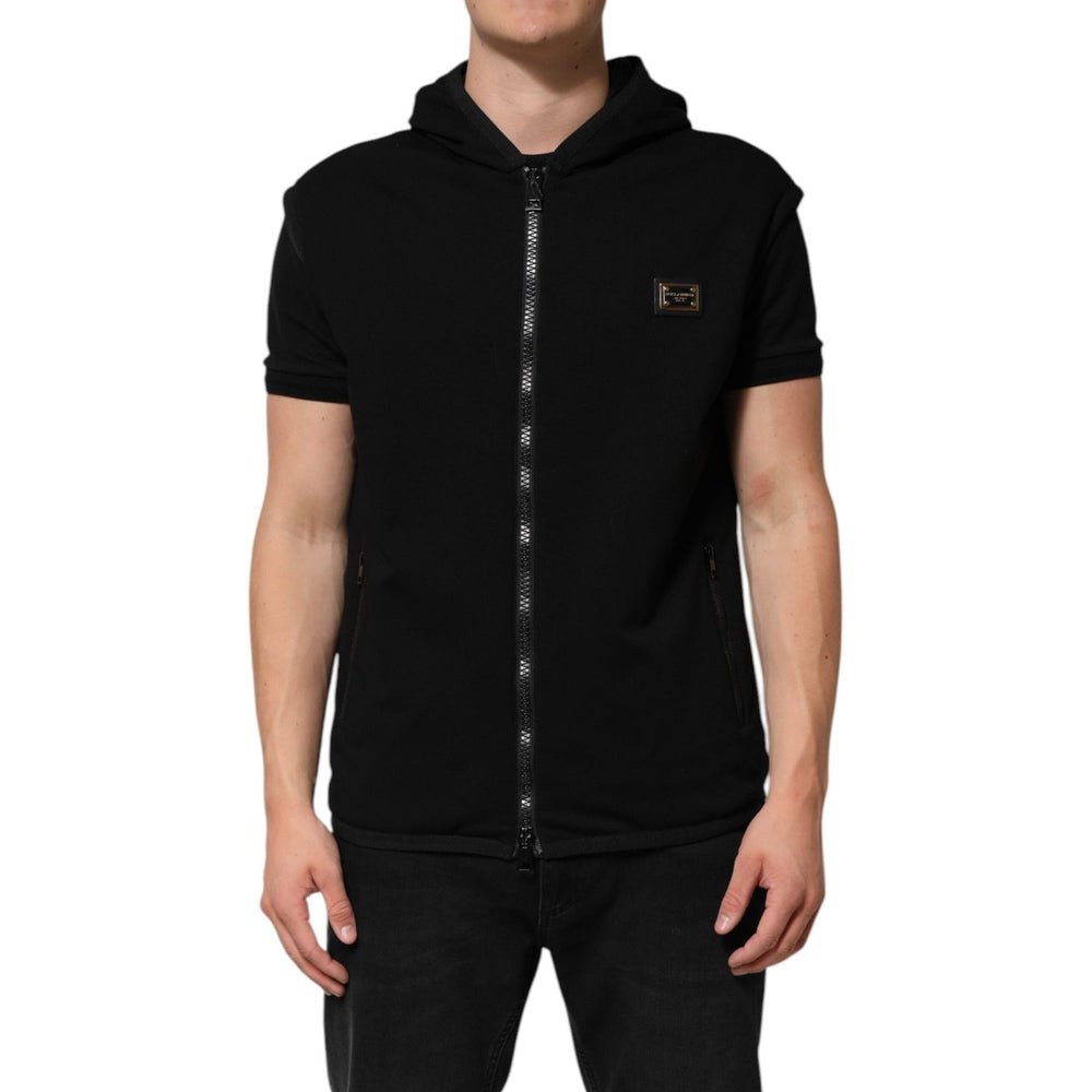 Dolce & Gabbana Black Sleeveless Hooded Logo Plaque Jacket JKT41509-48