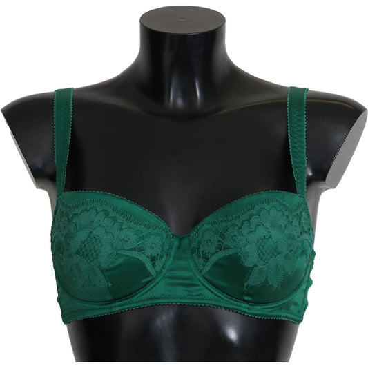 Dolce & Gabbana Green Silk Stretch Floral Lace Bra Underwear Dolce & Gabbana