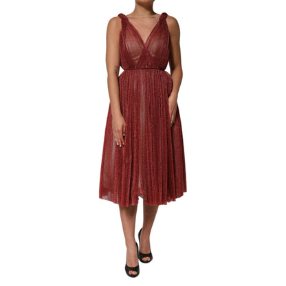 Dolce & Gabbana Burgundy Mesh Sleeveless Midi A-line Dress Dolce & Gabbana