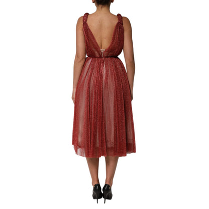 Dolce & Gabbana Burgundy Mesh Sleeveless Midi A-line Dress Dolce & Gabbana