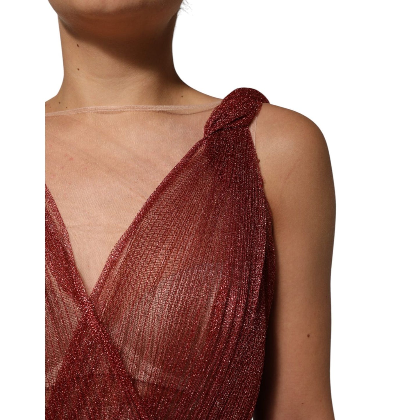 Dolce & Gabbana Burgundy Mesh Sleeveless Midi A-line Dress Dolce & Gabbana