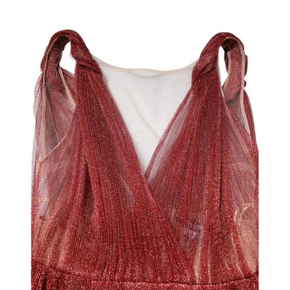 Dolce & Gabbana Burgundy Mesh Sleeveless Midi A-line Dress Dolce & Gabbana