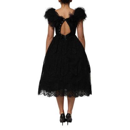 Dolce & Gabbana Black Crystal Embellished Midi A-line Dress Dolce & Gabbana