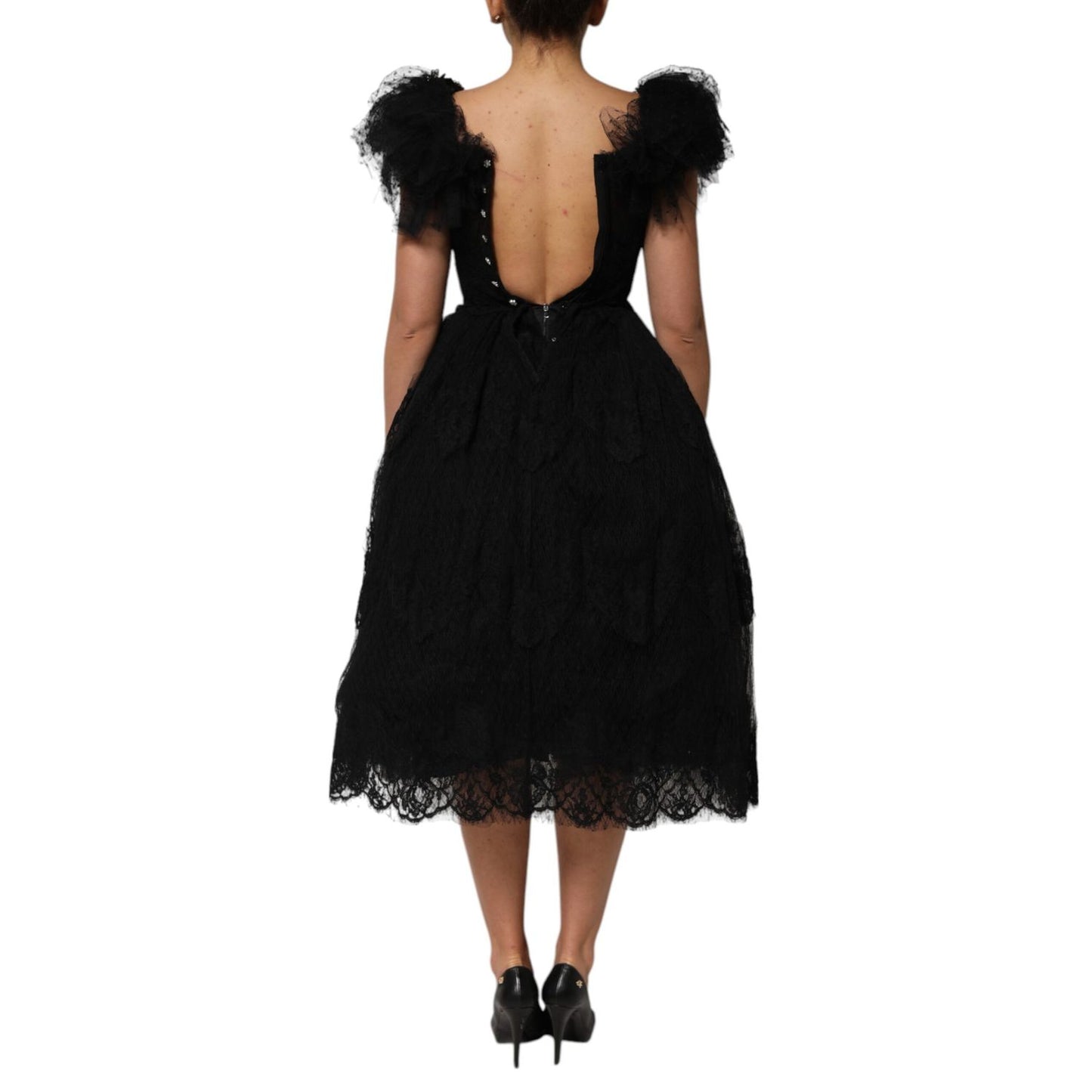 Dolce & Gabbana Black Crystal Embellished Midi A-line Dress Dolce & Gabbana