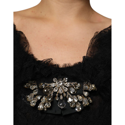 Dolce & Gabbana Black Crystal Embellished Midi A-line Dress Dolce & Gabbana