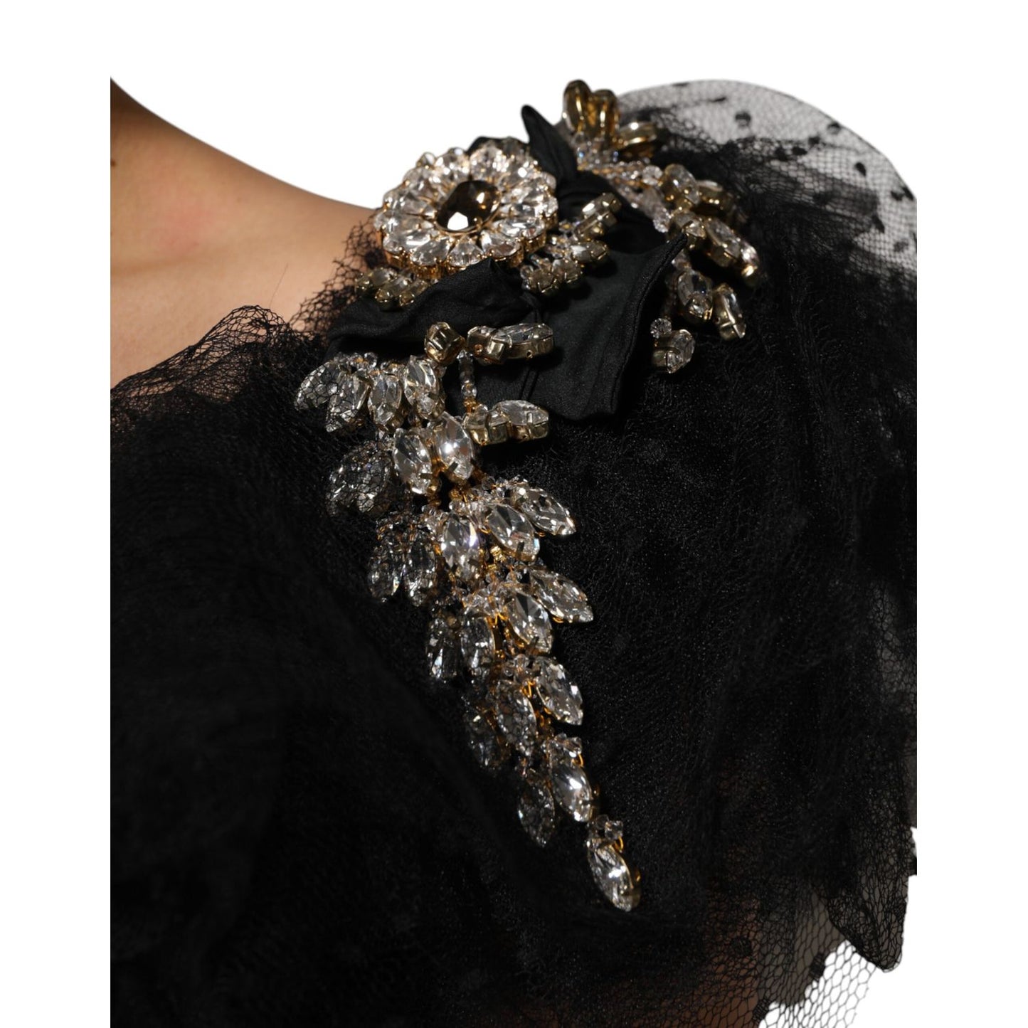 Dolce & Gabbana Black Crystal Embellished Midi A-line Dress Dolce & Gabbana