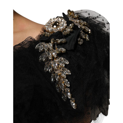 Dolce & Gabbana Black Crystal Embellished Midi A-line Dress Dolce & Gabbana
