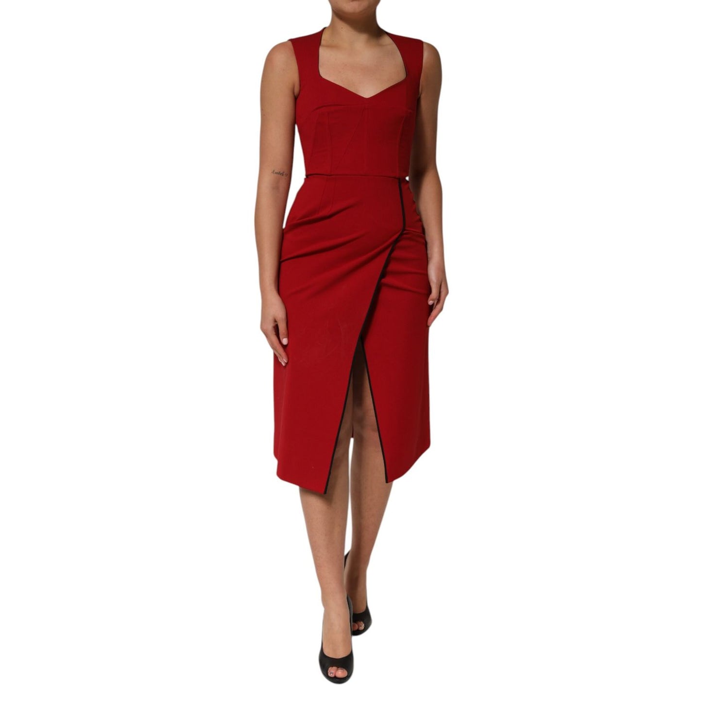 Dolce & Gabbana Red Viscose Stretch Slit Sheath Midi Dress Dolce & Gabbana