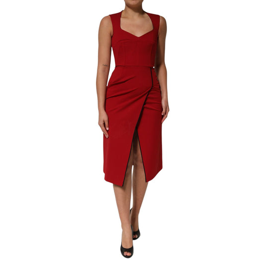 Dolce & Gabbana Red Viscose Stretch Slit Sheath Midi Dress Dolce & Gabbana