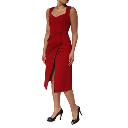 Dolce & Gabbana Red Viscose Stretch Slit Sheath Midi Dress Dolce & Gabbana