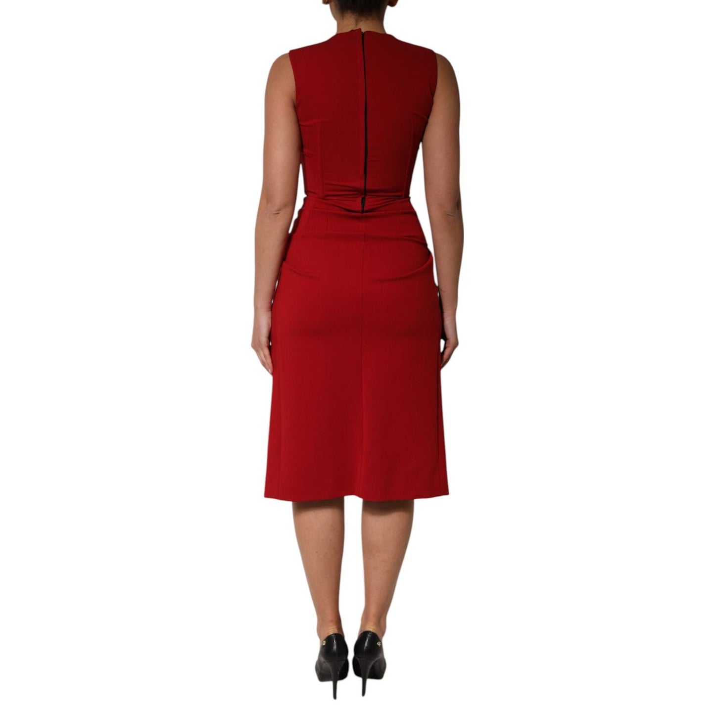 Dolce & Gabbana Red Viscose Stretch Slit Sheath Midi Dress Dolce & Gabbana