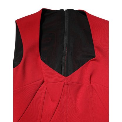 Dolce & Gabbana Red Viscose Stretch Slit Sheath Midi Dress Dolce & Gabbana