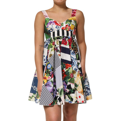 Dolce & Gabbana Multicolor Patchwork Cotton AlineMini Dress Dolce & Gabbana