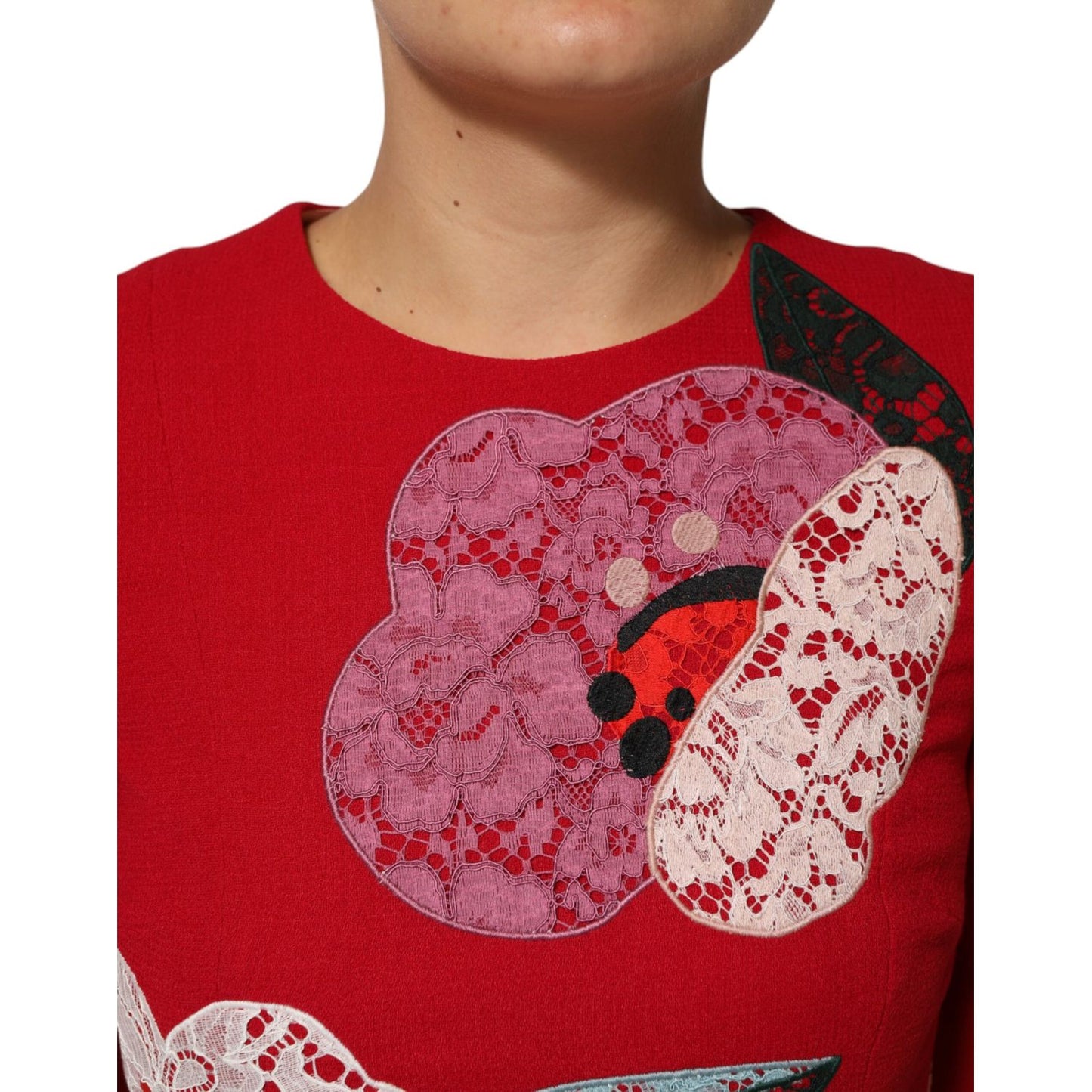 Dolce & Gabbana Red Lace Floral Applique A-line Mini Dress Dolce & Gabbana