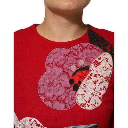 Dolce & Gabbana Red Lace Floral Applique A-line Mini Dress Dolce & Gabbana