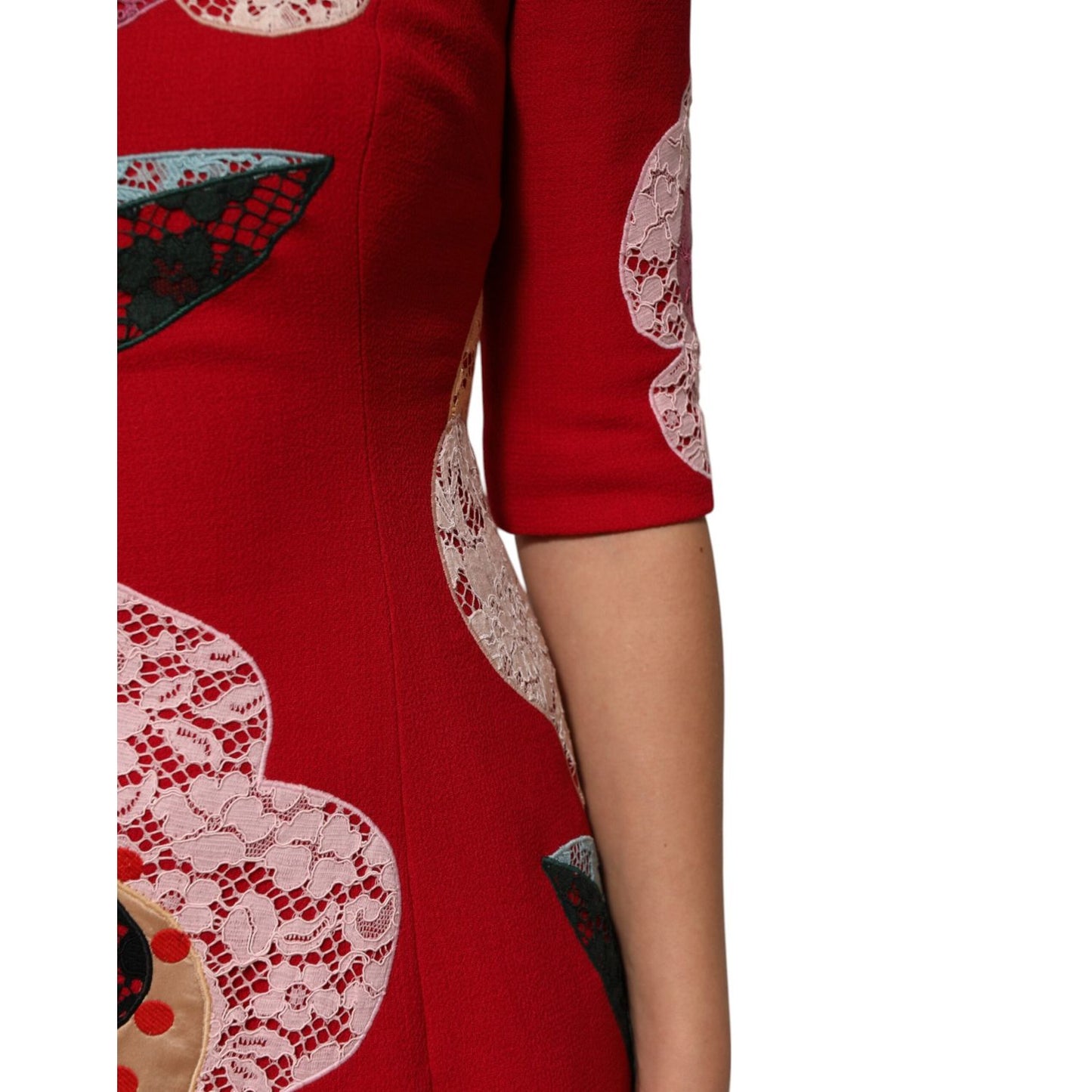 Dolce & Gabbana Red Lace Floral Applique A-line Mini Dress Dolce & Gabbana
