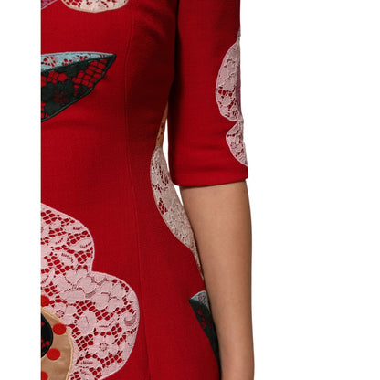 Dolce & Gabbana Red Lace Floral Applique A-line Mini Dress Dolce & Gabbana