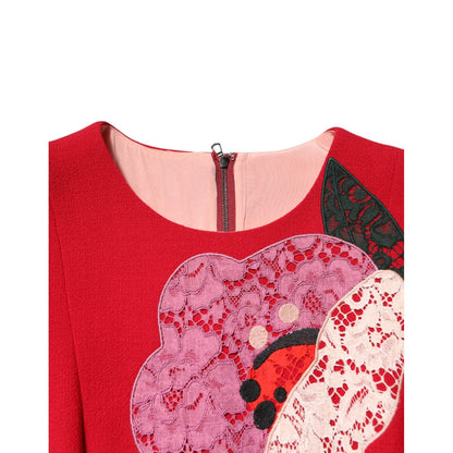 Dolce & Gabbana Red Lace Floral Applique A-line Mini Dress Dolce & Gabbana
