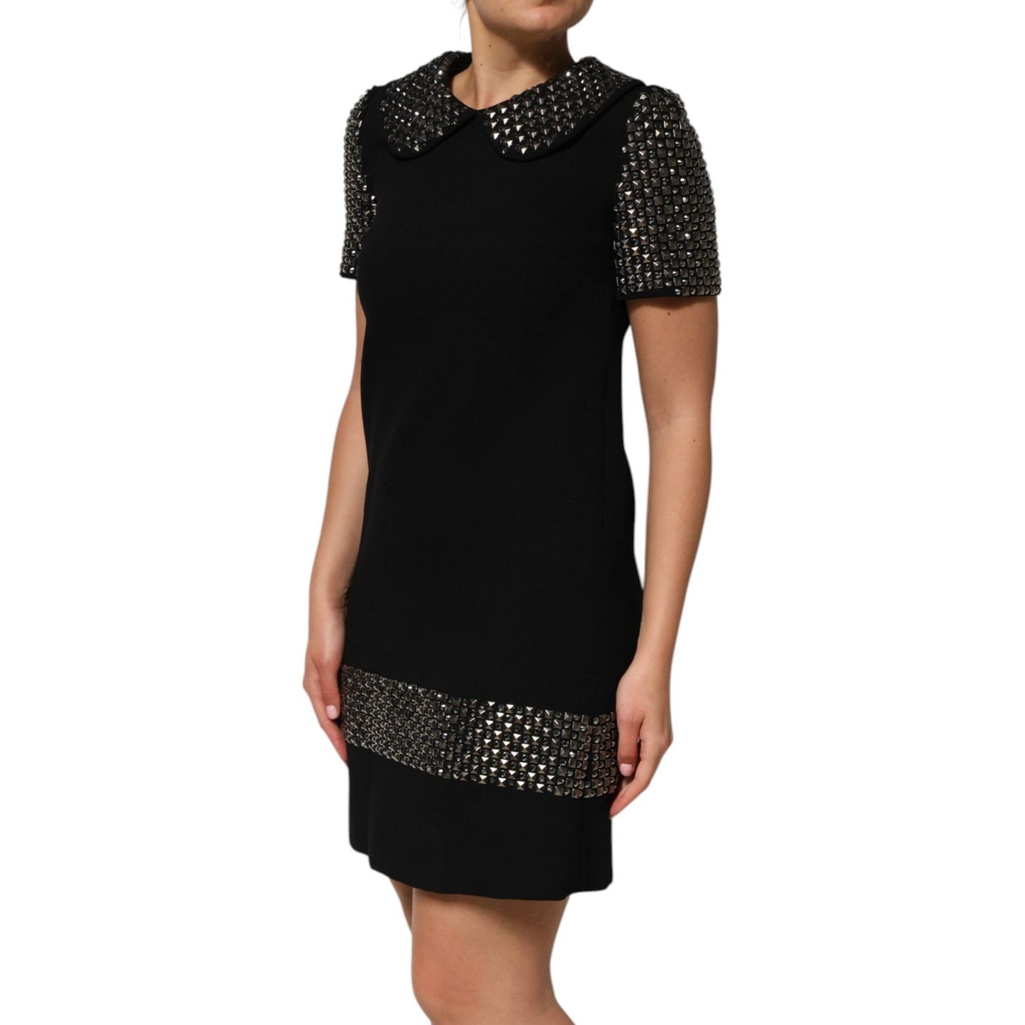 Dolce & Gabbana Black Crystal Embellished Collared Mini Dress Dolce & Gabbana